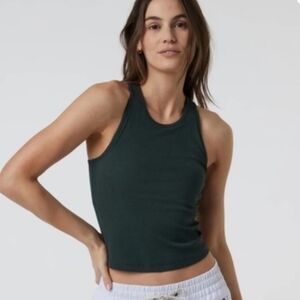 Vuori Pose Plyo Tank Green Ribbed High Neck Shelf Bra VW1009 XL